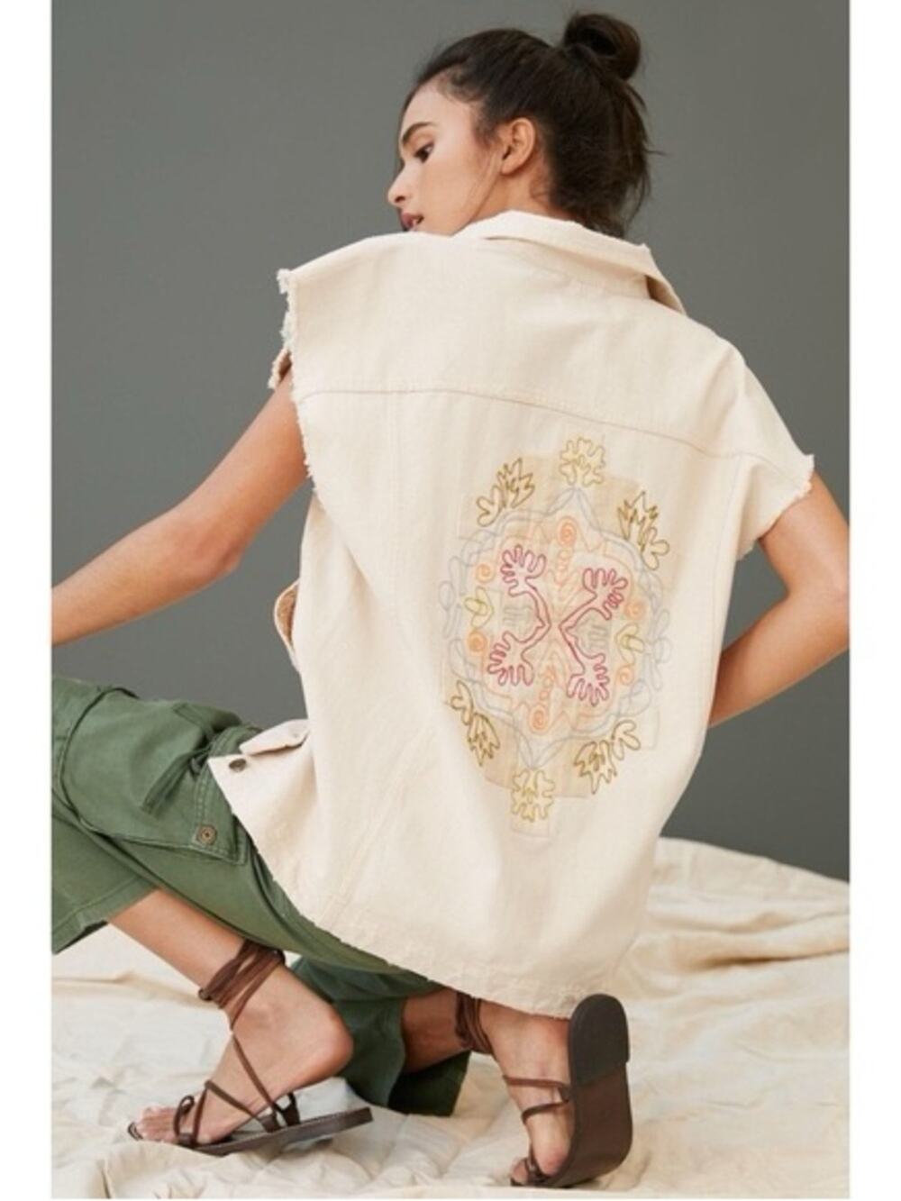 Pilcro Embroidered Denim Vest